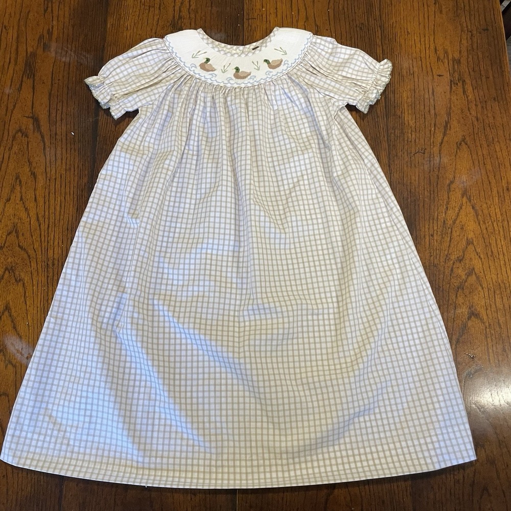 Banana Split Kids‎ Mallard Duck Smocked Bishop Dress Size 6x